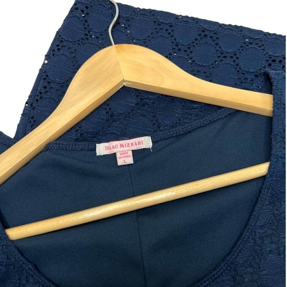 Isaac Mizrahi Navy Blue Lace Overlay Women's Pull Over Sheath Dress Large - Picture 4 of 5